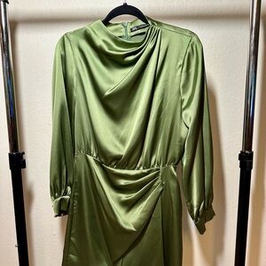 Zara VINTAGE INSPIRED Luxe Olive Long Sleeve Dress